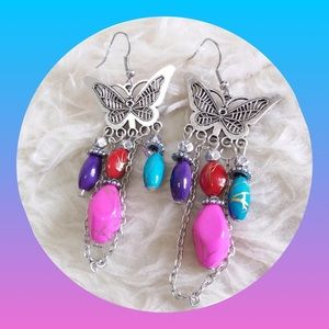 💖NEW Silver Butterfly Multi Color Beads